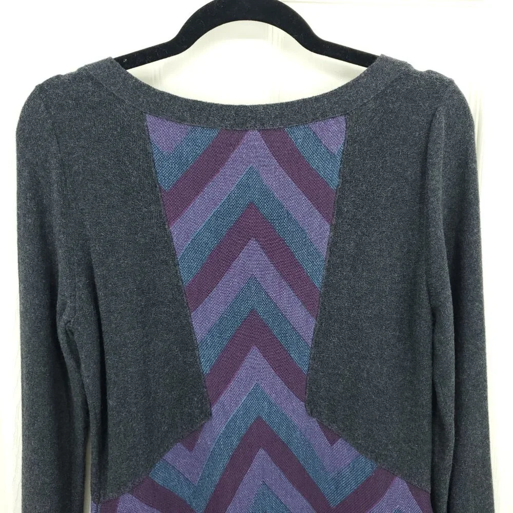 Free People Button Front Chevron V-Neck Sweater M Gray/Purple